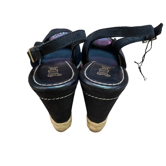 BRASH NWT Black Open-Toe Slingback Wedge Heel Shoes Size 11 - Picture 3 of 15